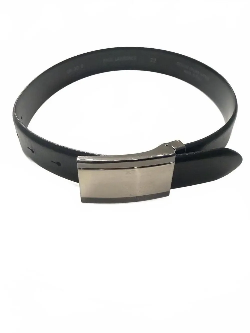 Paul Lawrence Boys Black Italian Leather Belt Silver Plaque Buckle Size 4-6